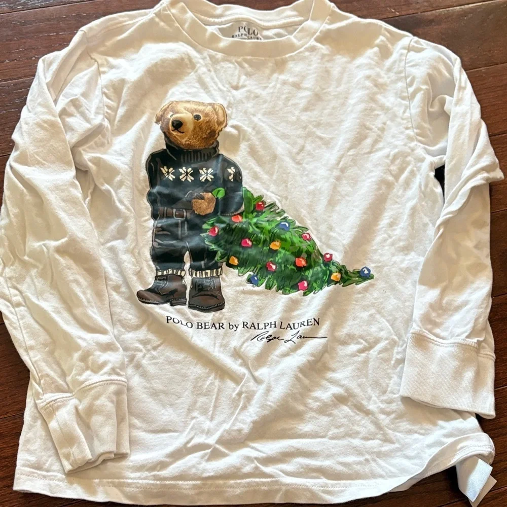 Ralph Lauren Christmas White Long Sleeve with Festive Polo Bear